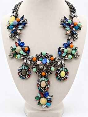 Multicolor Statement Crystal Bib Necklace - Women Jewelry